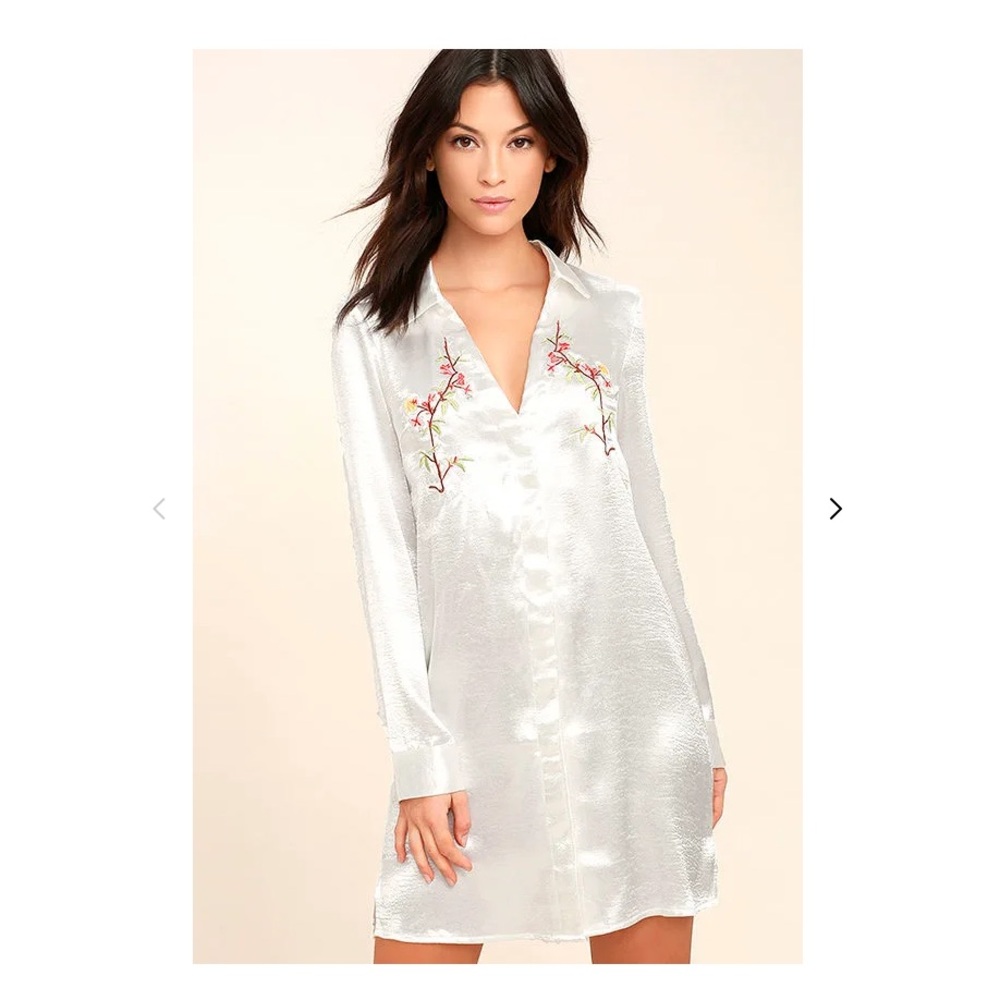 White Satin Shirt Dress
